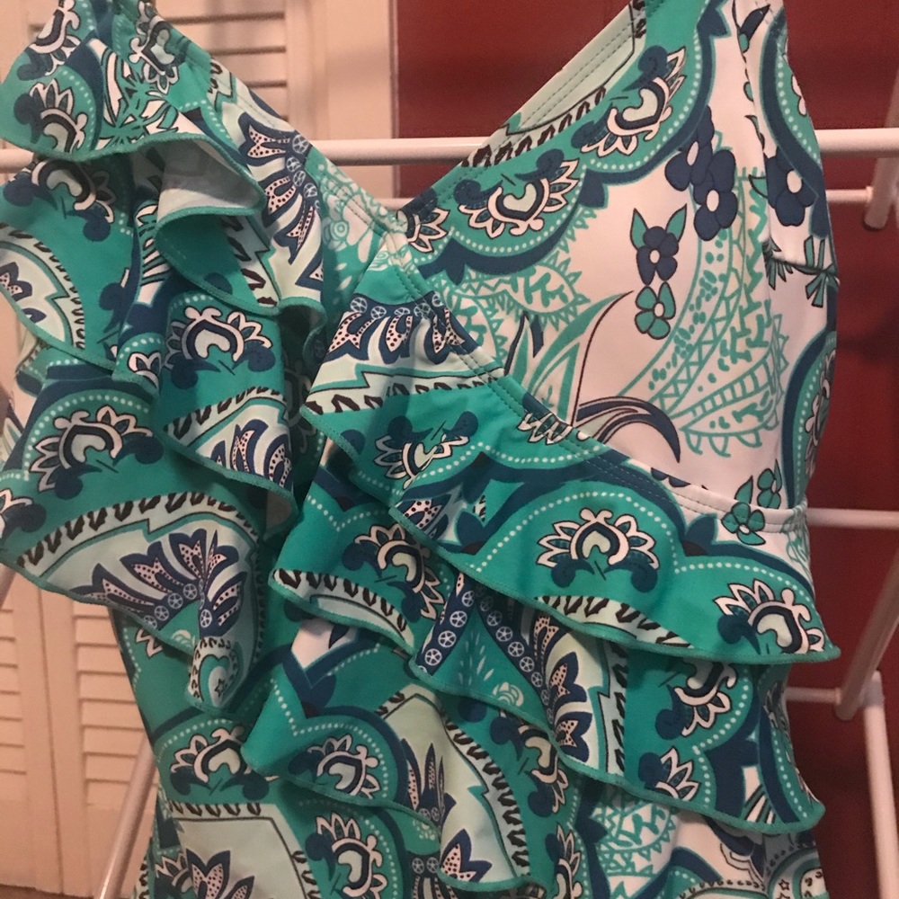 Blue, green and white paisley one piece